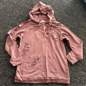 Distressed Pink Hoodie Sweater